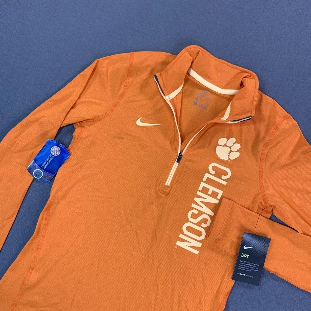 NEW Clemson Tigers Shirt Women S Orange NCAA Football Nike Dri Fit 1/4 Zip STAIN